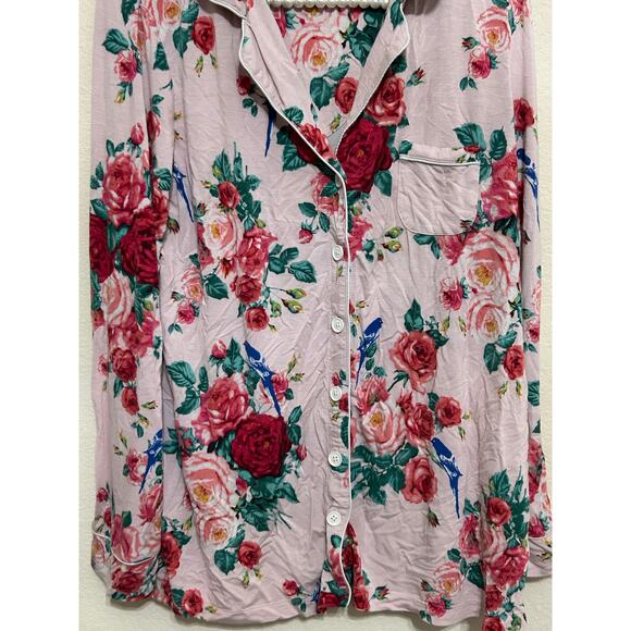 Soma Size Large Pink Floral Pajama Top Long Sleeve Cooling Rayon Button Front - Picture 4 of 10